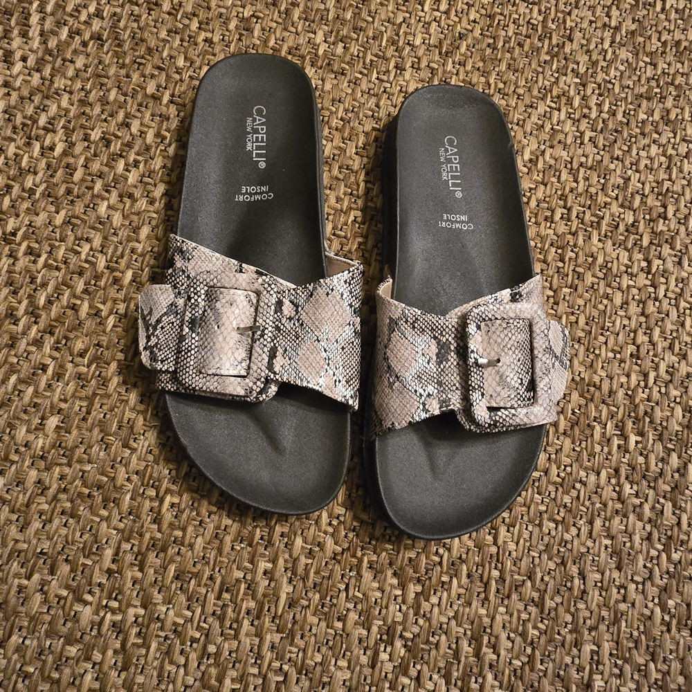 Capelli of New York Snake Print Buckle Slides